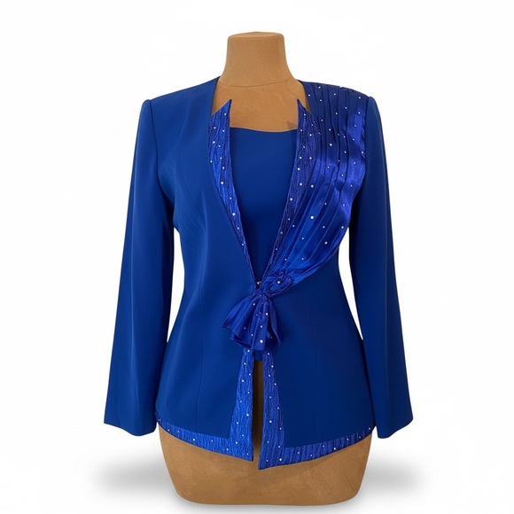 Vtg! Royal Blue Women's Blazer with Scarf Detail - Picture 3 of 16